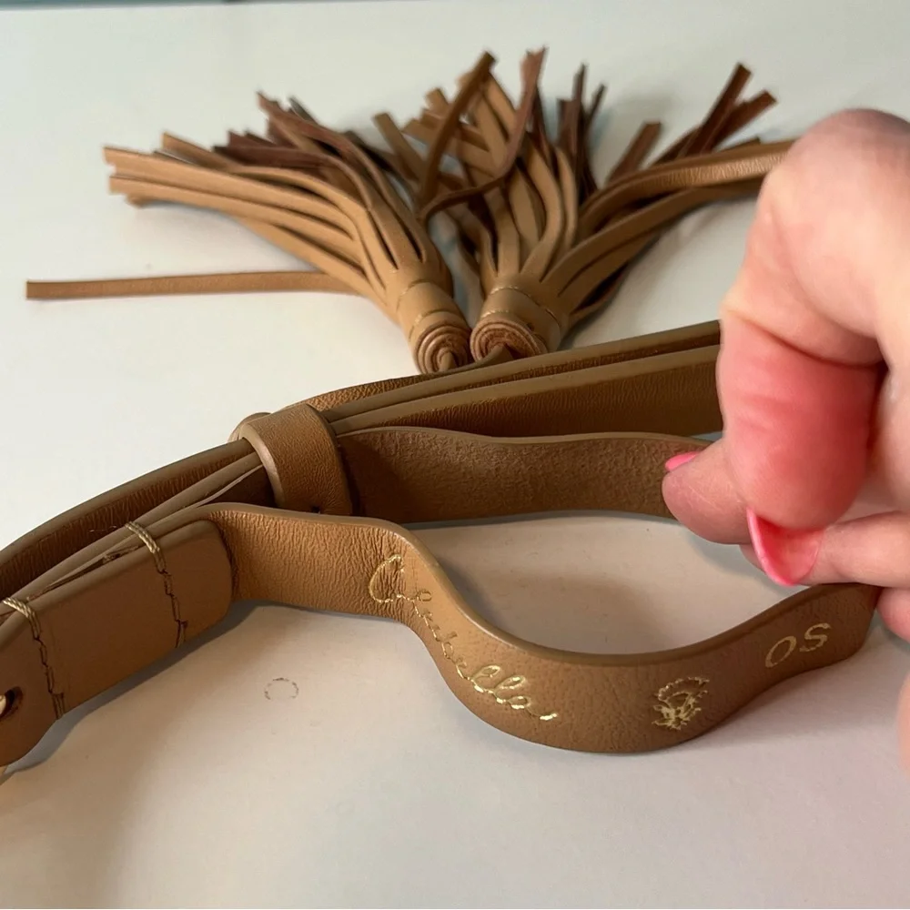 Cleobella Narrow Tan Adjustable Tassel‎ Leather Belt. OS. Safe Harbor Resource Warehouse - Cleobella Narrow Tan  main image 4